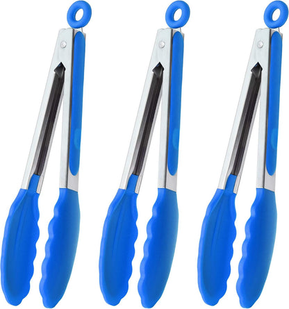 Stainless Steel Kitchen Tongs 9-Inch Cooking Tongs, Set of 3