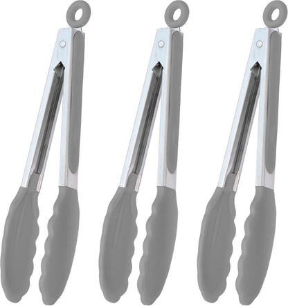Stainless Steel Kitchen Tongs 9-Inch Cooking Tongs, Set of 3