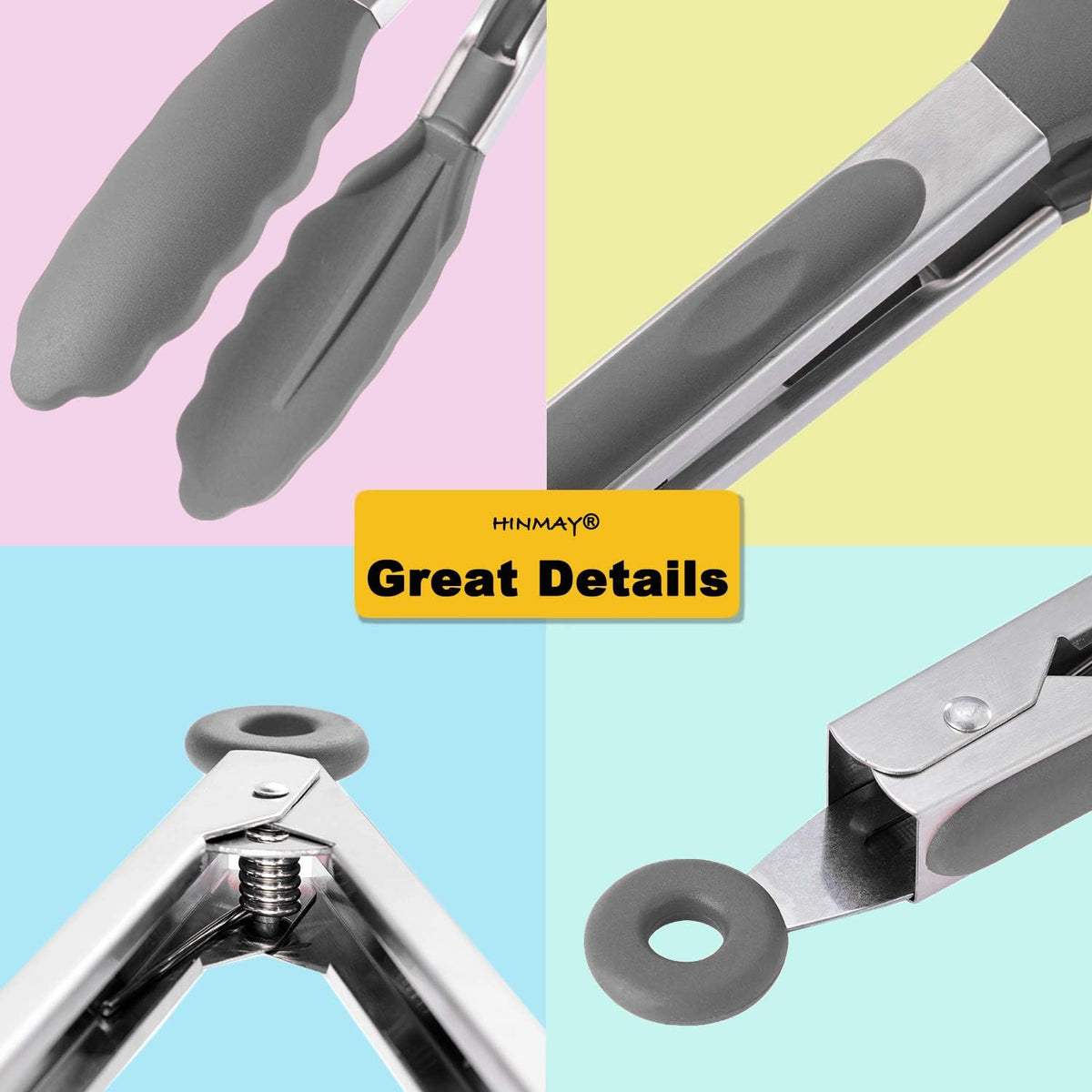 Stainless Steel Kitchen Tongs 9-Inch Cooking Tongs, Set of 3