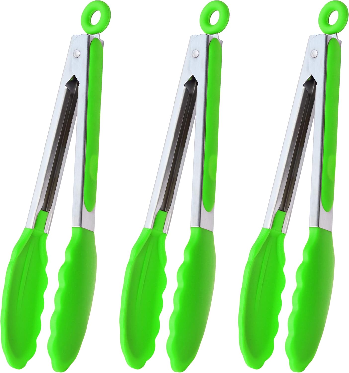 Stainless Steel Kitchen Tongs 9-Inch Cooking Tongs, Set of 3