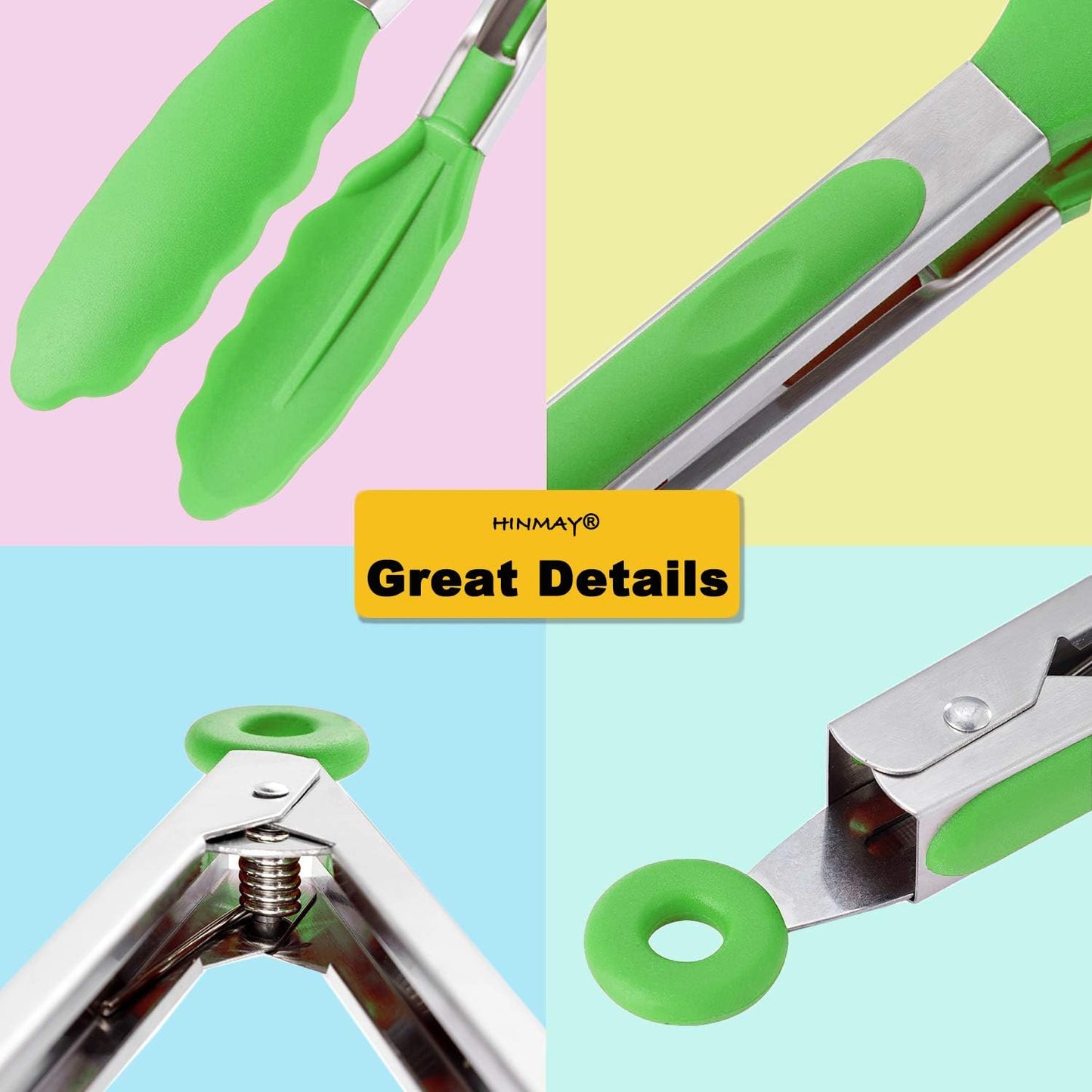 Stainless Steel Kitchen Tongs 9-Inch Cooking Tongs, Set of 3