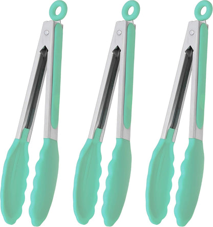Stainless Steel Kitchen Tongs 9-Inch Cooking Tongs, Set of 3