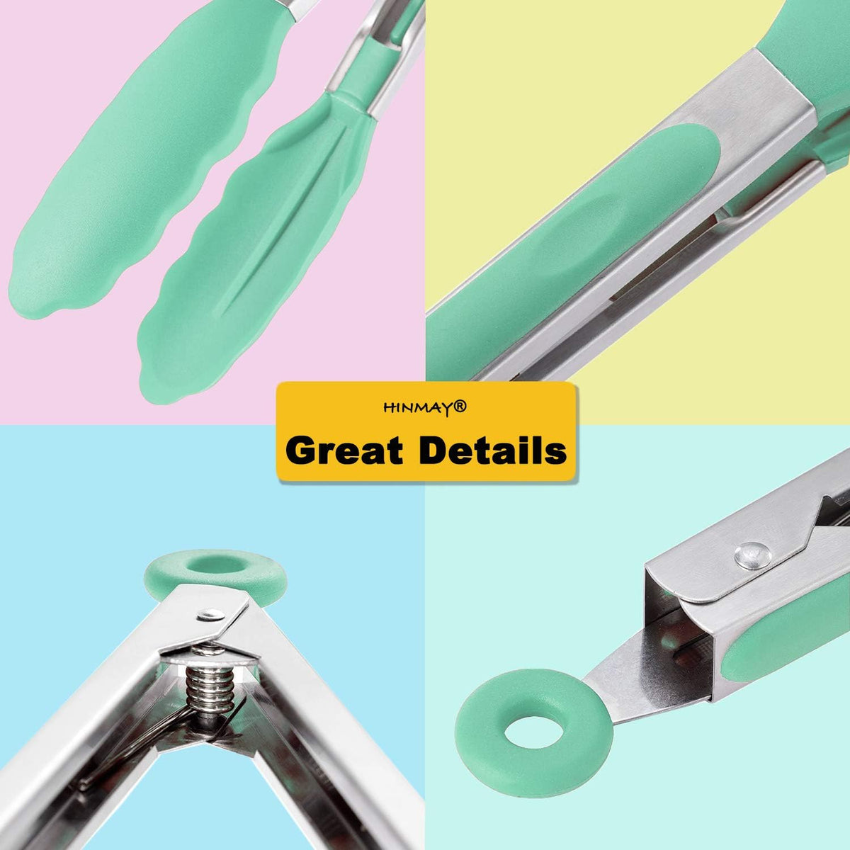 Stainless Steel Kitchen Tongs 9-Inch Cooking Tongs, Set of 3