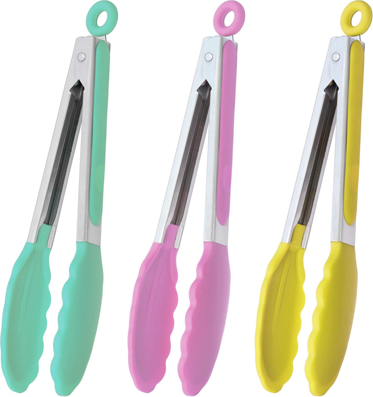 Stainless Steel Kitchen Tongs 9-Inch Cooking Tongs, Set of 3