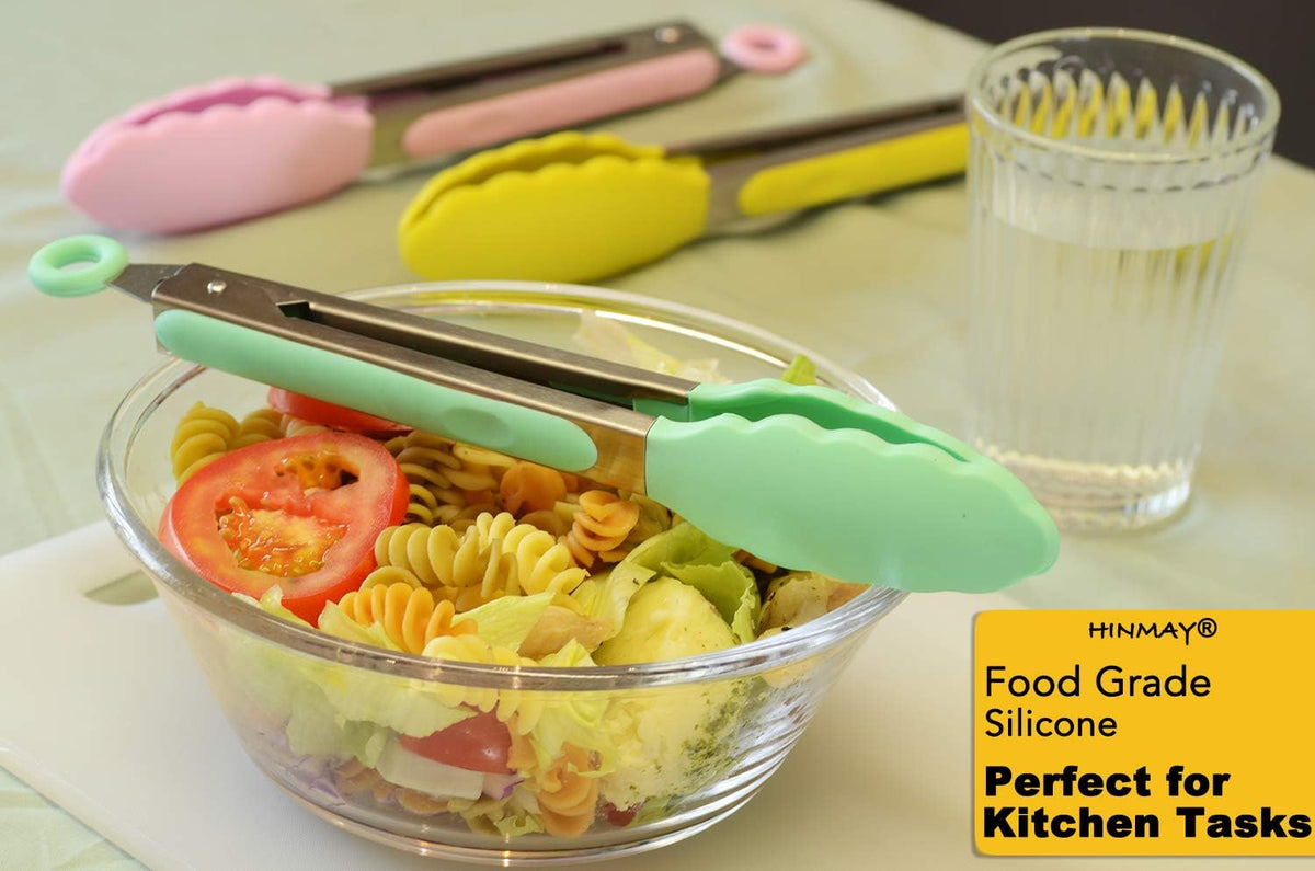 Stainless Steel Kitchen Tongs 9-Inch Cooking Tongs, Set of 3
