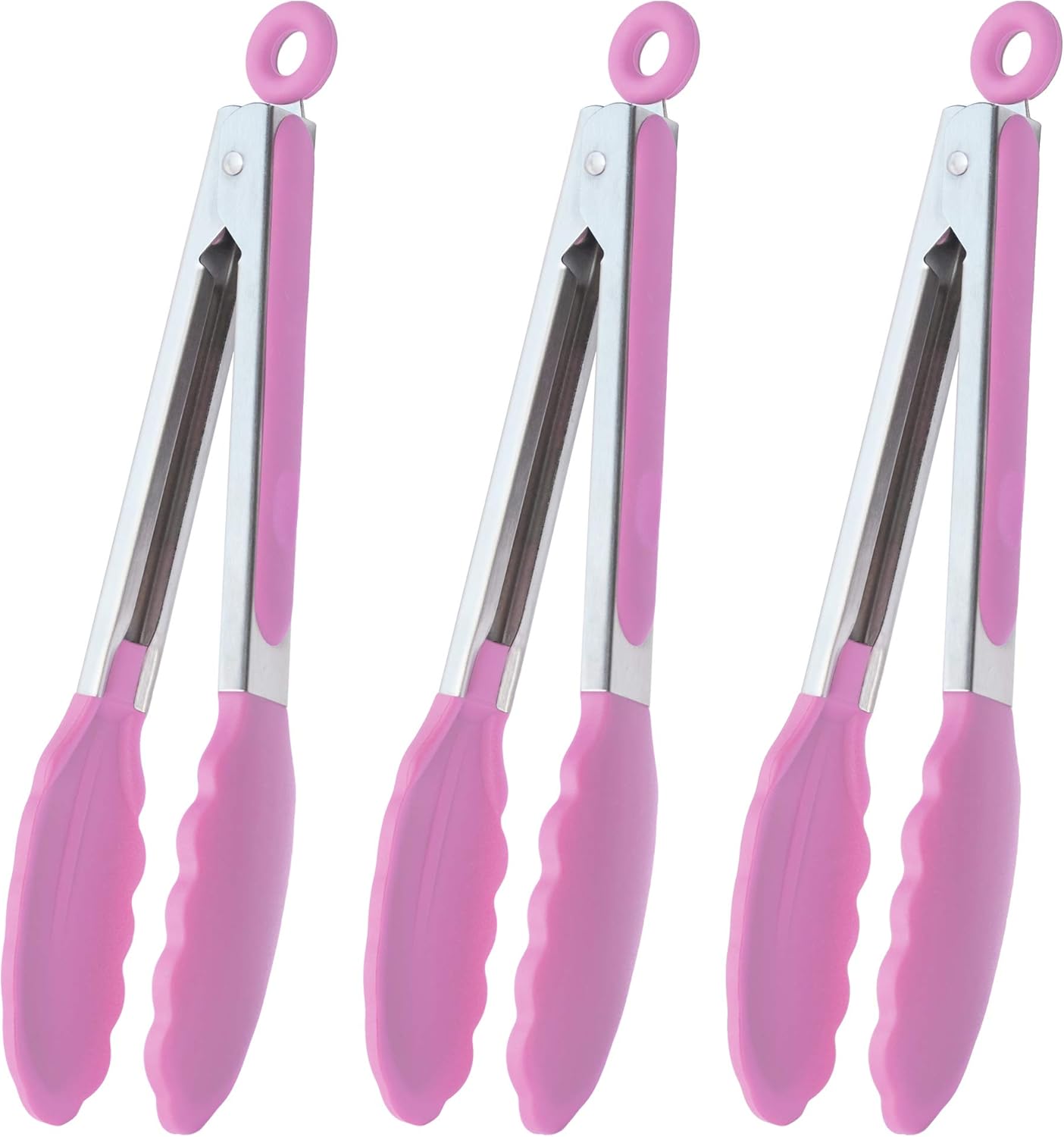 Stainless Steel Kitchen Tongs 9-Inch Cooking Tongs, Set of 3