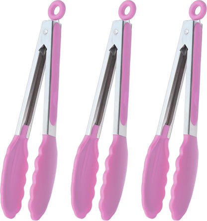 Stainless Steel Kitchen Tongs 9-Inch Cooking Tongs, Set of 3