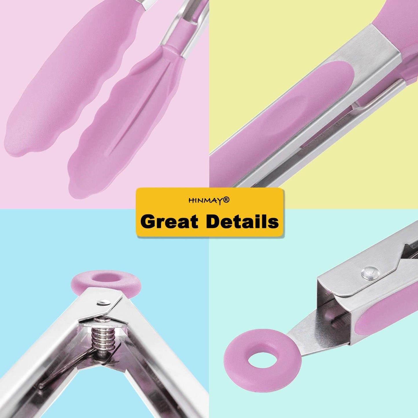 Stainless Steel Kitchen Tongs 9-Inch Cooking Tongs, Set of 3