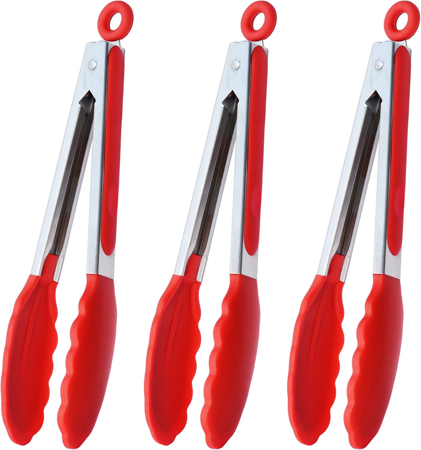 Stainless Steel Kitchen Tongs 9-Inch Cooking Tongs, Set of 3