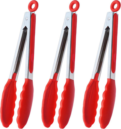Stainless Steel Kitchen Tongs 9-Inch Cooking Tongs, Set of 3