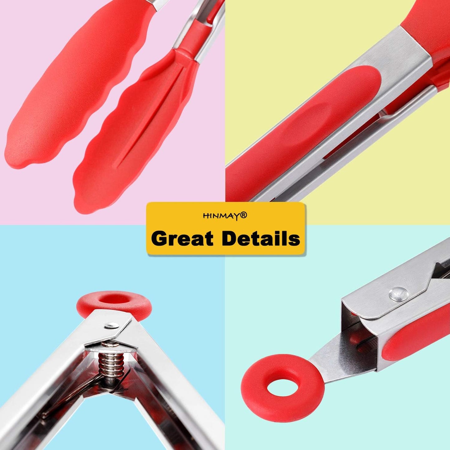 Stainless Steel Kitchen Tongs 9-Inch Cooking Tongs, Set of 3