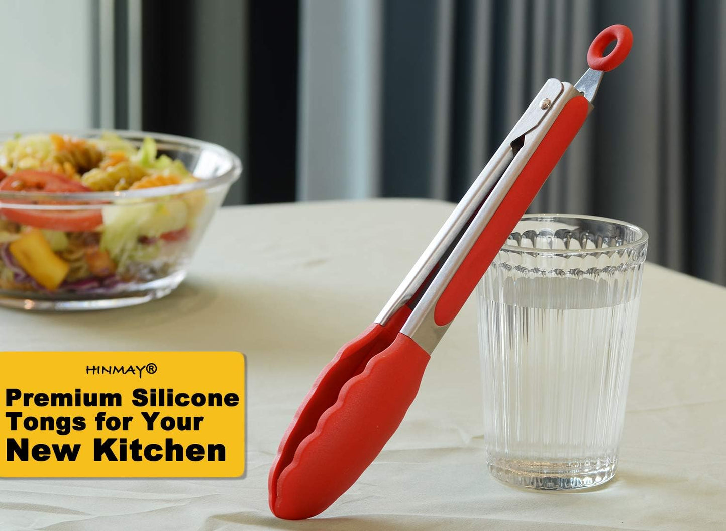 Stainless Steel Kitchen Tongs 9-Inch Cooking Tongs, Set of 3
