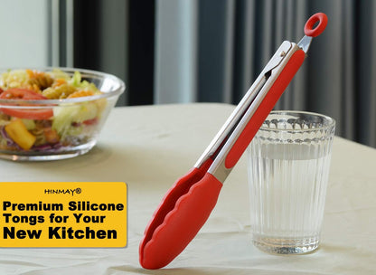 Stainless Steel Kitchen Tongs 9-Inch Cooking Tongs, Set of 3