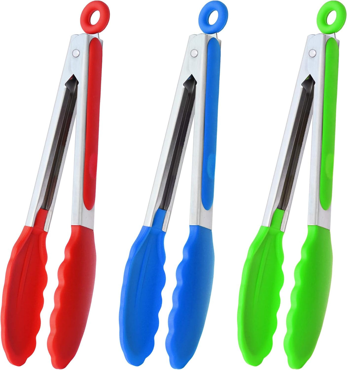 Stainless Steel Kitchen Tongs 9-Inch Cooking Tongs, Set of 3