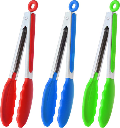 Stainless Steel Kitchen Tongs 9-Inch Cooking Tongs, Set of 3