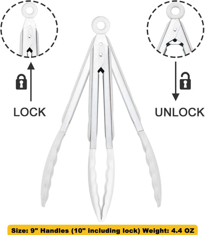Stainless Steel Kitchen Tongs 9-Inch Cooking Tongs, Set of 3