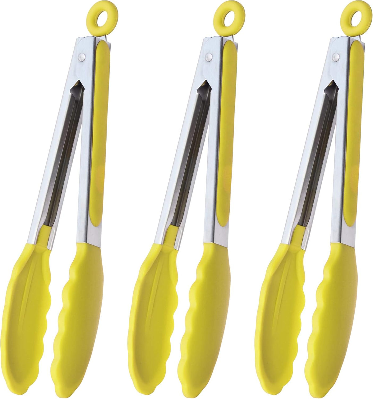 Stainless Steel Kitchen Tongs 9-Inch Cooking Tongs, Set of 3