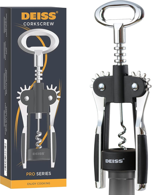 Deiss PRO Wing Corkscrew Wine Opener - 2 in 1 Wine Corkscrew and Beer Opener - The Easiest Way to Open Wine Bottle Corks - Reliable and Sturdy Wine Opener - Wine Bottle Opener