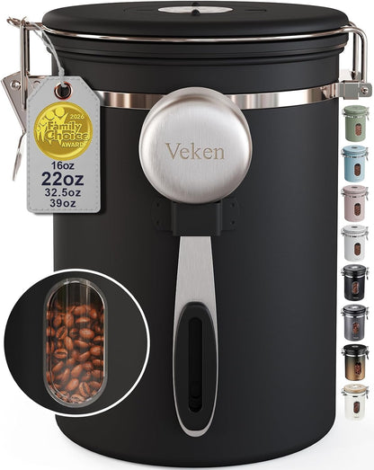 Coffee Canister with Window, Airtight Stainless Steel Container, 22OZ