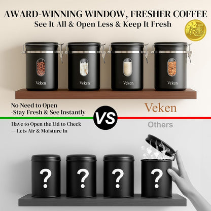 Coffee Canister with Window, Airtight Stainless Steel Container, 22OZ