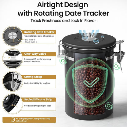 Coffee Canister with Window, Airtight Stainless Steel Container, 22OZ