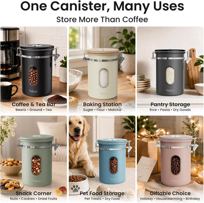 Coffee Canister with Window, Airtight Stainless Steel Container, 22OZ