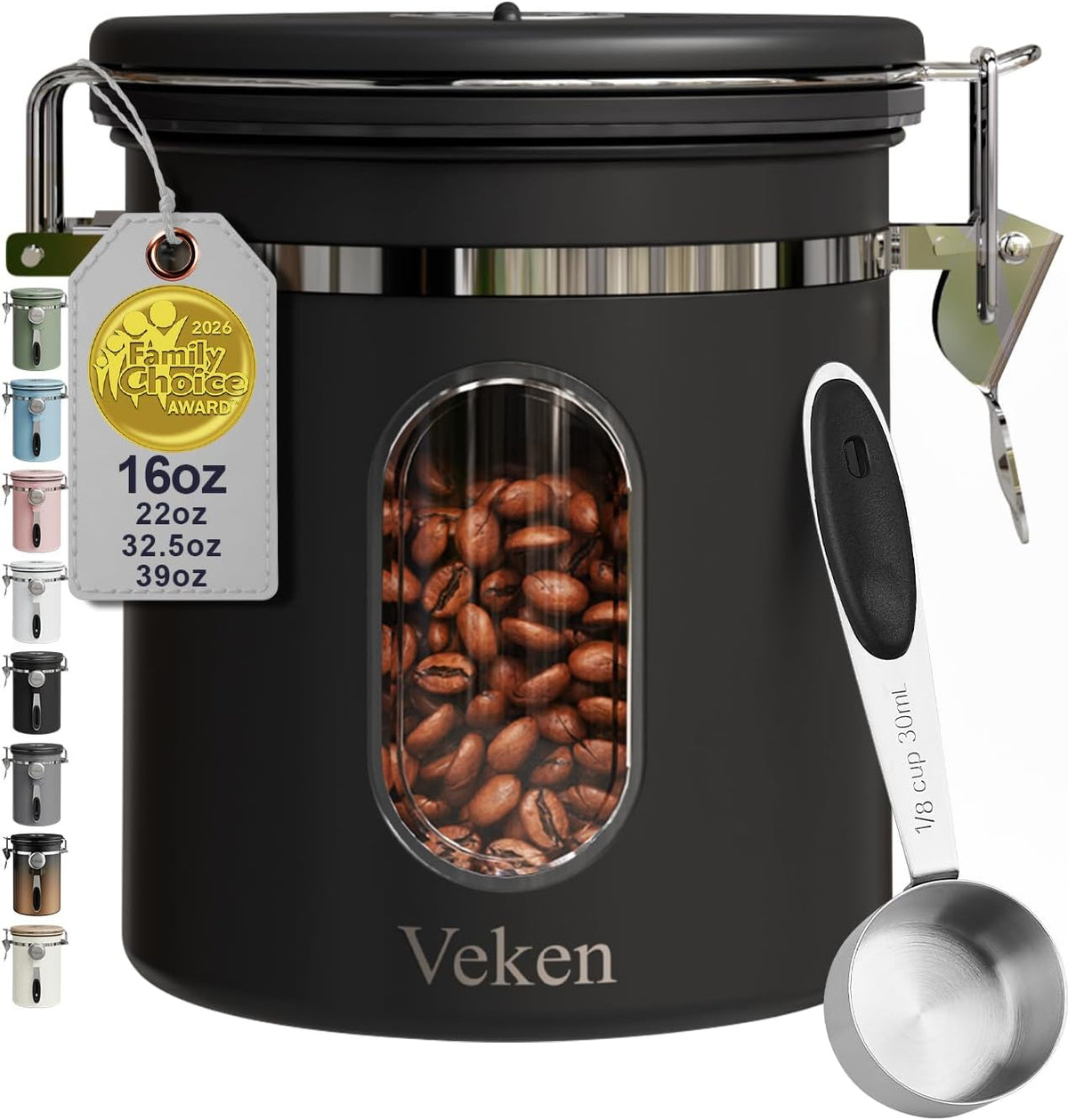 Coffee Canister with Window, Airtight Stainless Steel Container, 22OZ