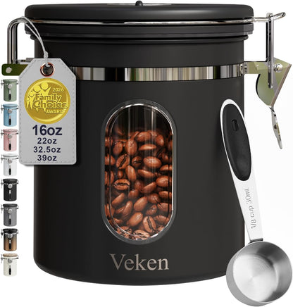 Coffee Canister with Window, Airtight Stainless Steel Container, 22OZ