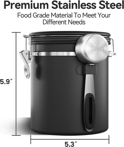 Coffee Canister with Window, Airtight Stainless Steel Container, 22OZ