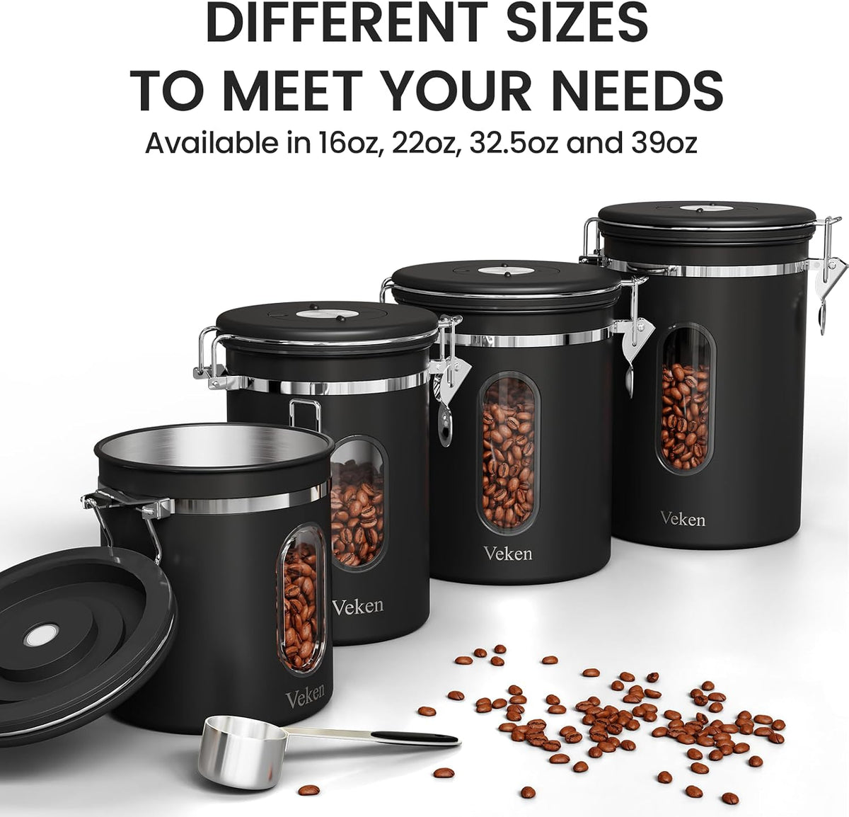 Coffee Canister with Window, Airtight Stainless Steel Container, 22OZ