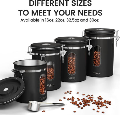 Coffee Canister with Window, Airtight Stainless Steel Container, 22OZ