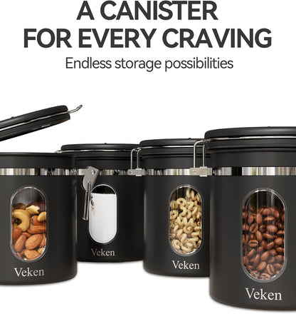Coffee Canister with Window, Airtight Stainless Steel Container, 22OZ