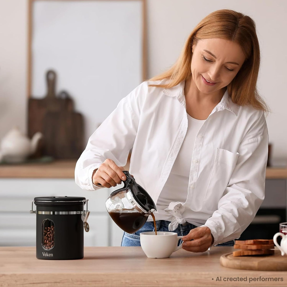 Coffee Canister with Window, Airtight Stainless Steel Container, 22OZ