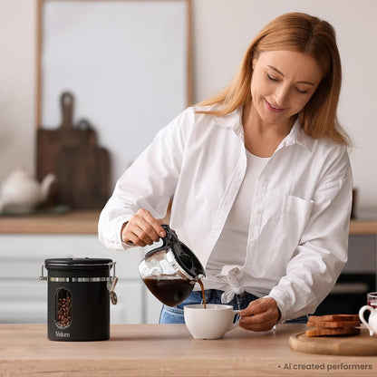 Coffee Canister with Window, Airtight Stainless Steel Container, 22OZ