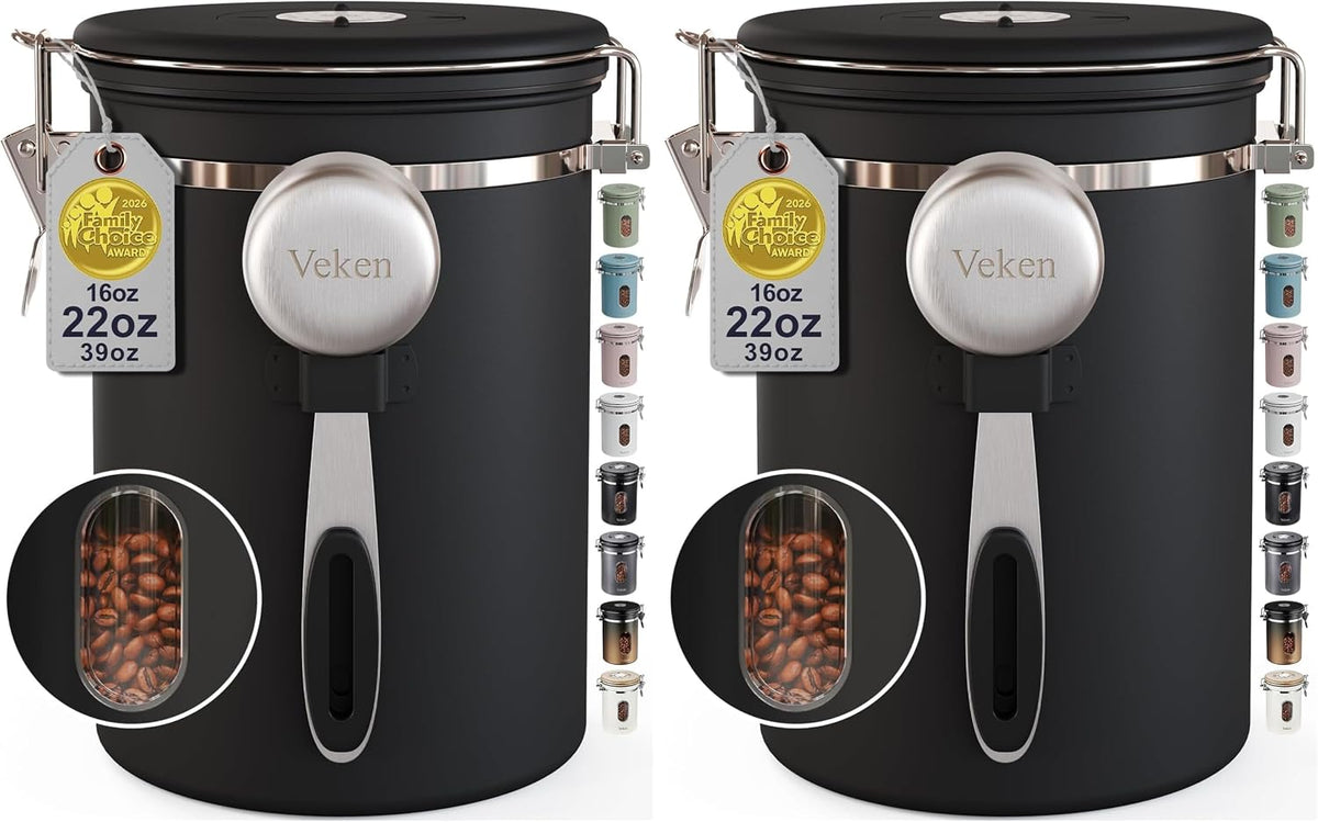 Coffee Canister with Window, Airtight Stainless Steel Container, 22OZ