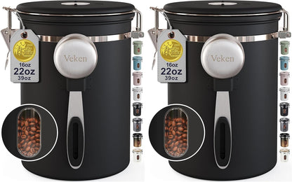 Coffee Canister with Window, Airtight Stainless Steel Container, 22OZ