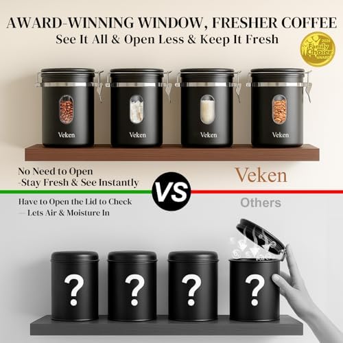 Coffee Canister with Window, Airtight Stainless Steel Container, 22OZ