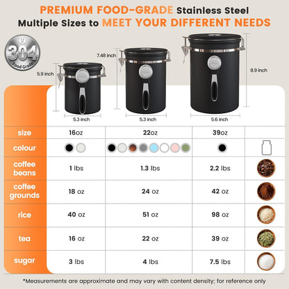 Coffee Canister with Window, Airtight Stainless Steel Container, 22OZ