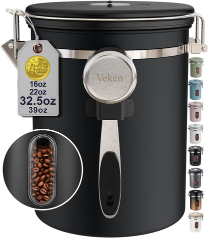 Coffee Canister with Window, Airtight Stainless Steel Container, 22OZ