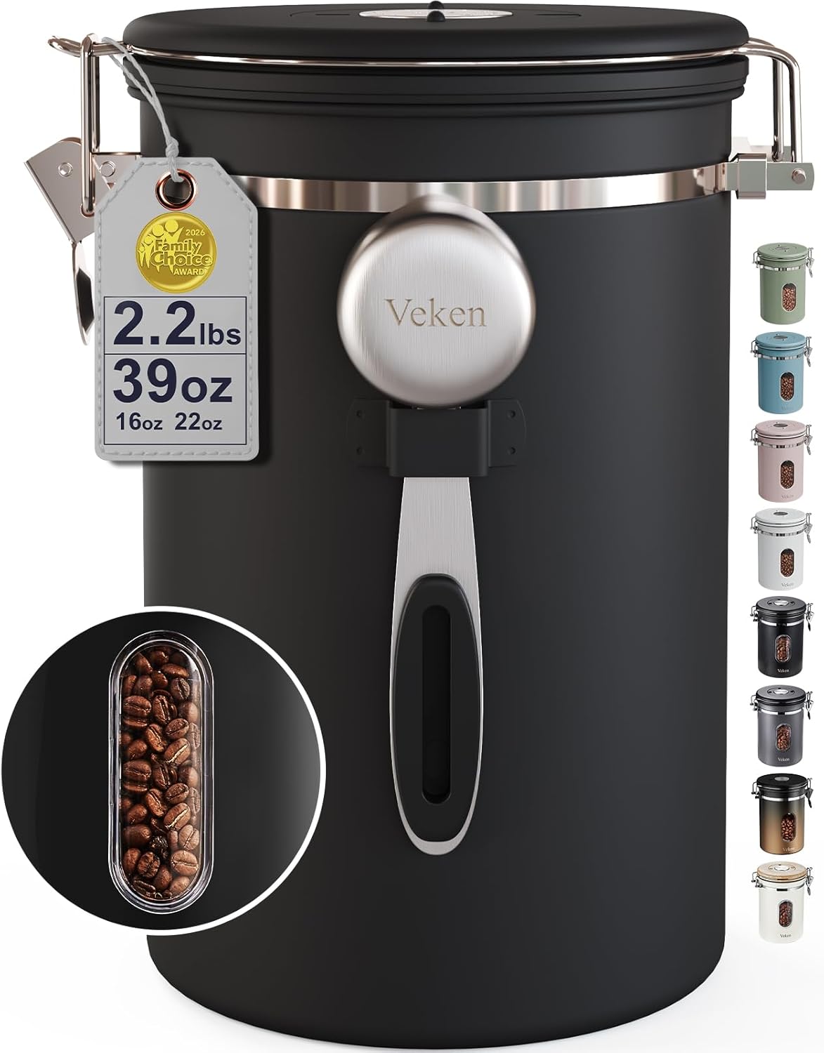 Coffee Canister with Window, Airtight Stainless Steel Container, 22OZ