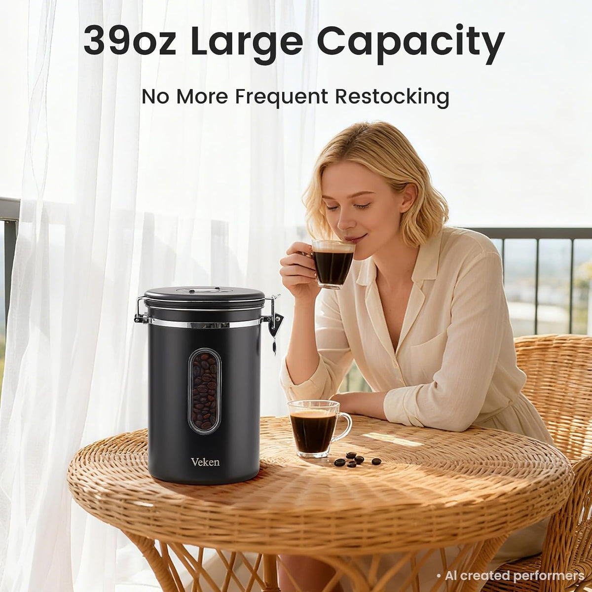Coffee Canister with Window, Airtight Stainless Steel Container, 22OZ