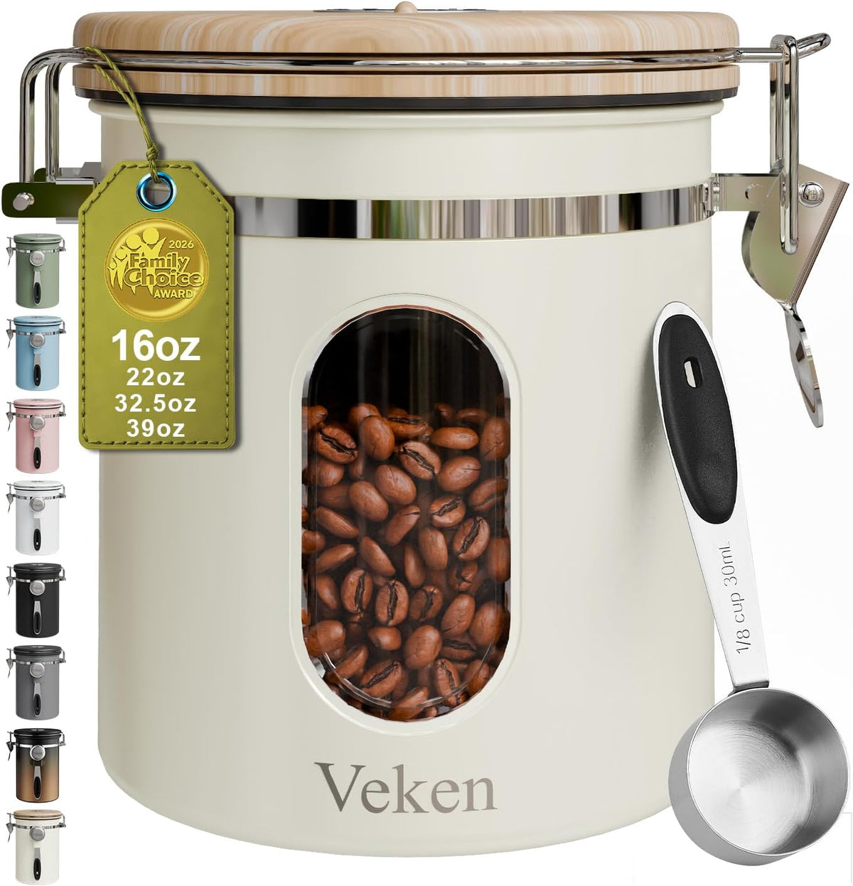 Coffee Canister with Window, Airtight Stainless Steel Container, 22OZ