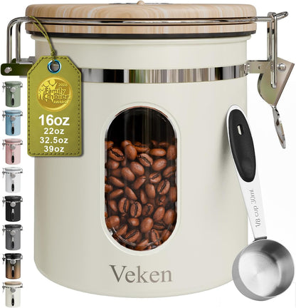 Coffee Canister with Window, Airtight Stainless Steel Container, 22OZ