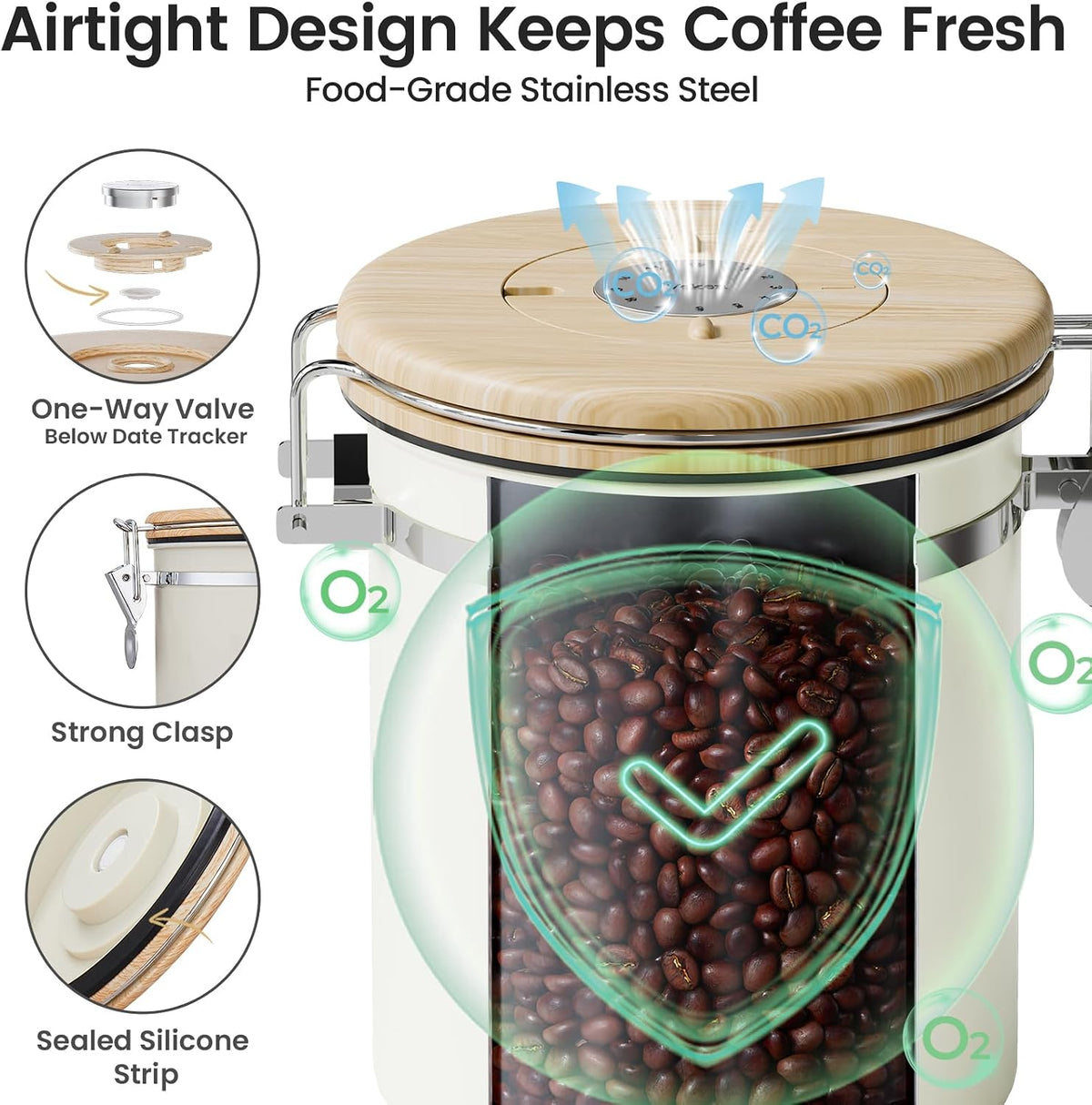 Coffee Canister with Window, Airtight Stainless Steel Container, 22OZ