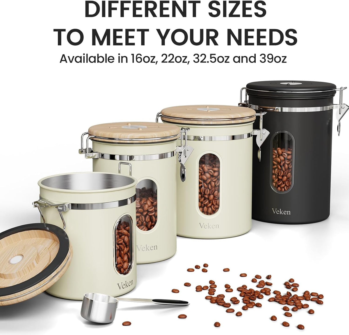 Coffee Canister with Window, Airtight Stainless Steel Container, 22OZ