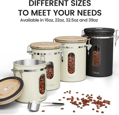 Coffee Canister with Window, Airtight Stainless Steel Container, 22OZ