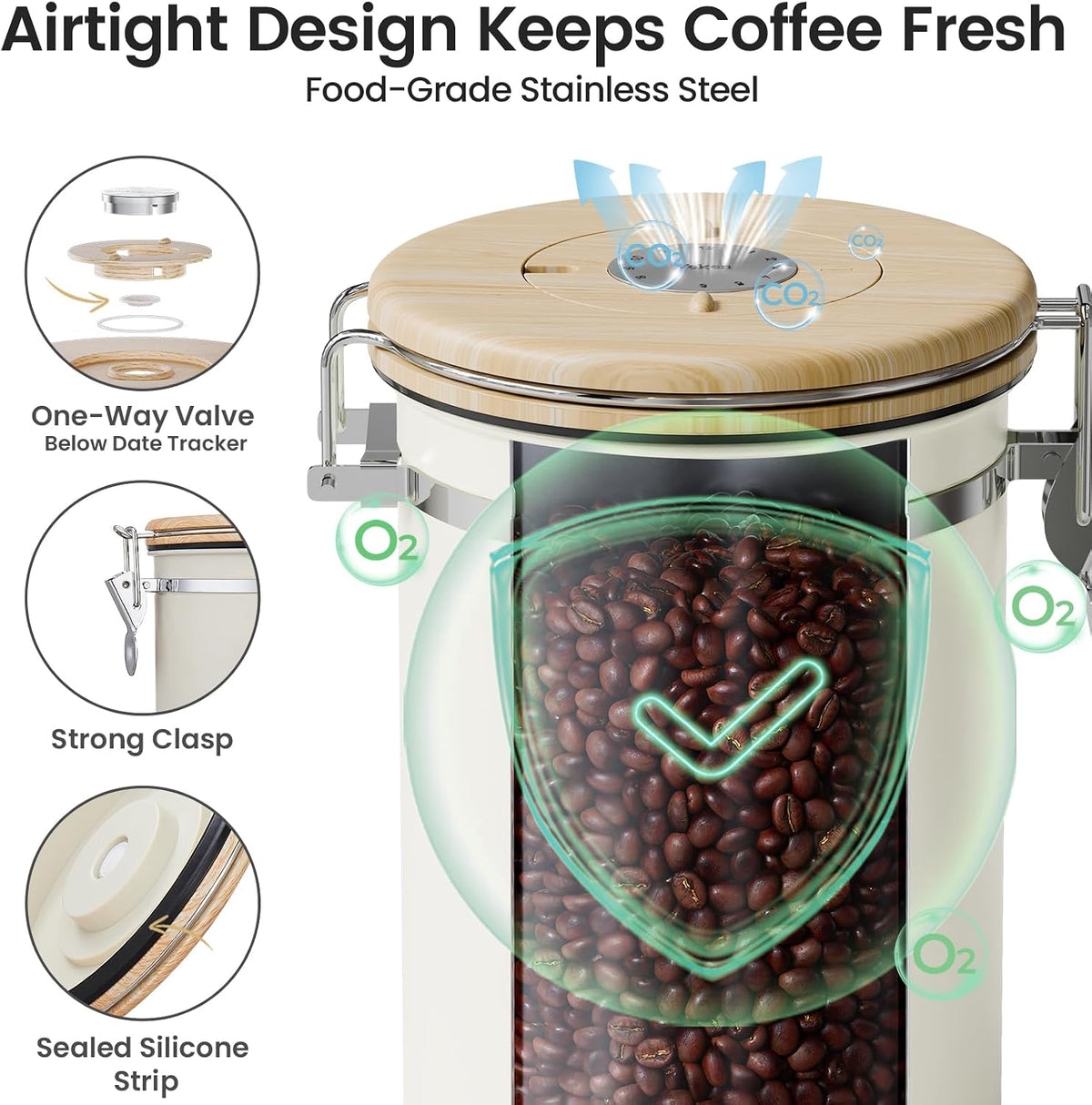 Coffee Canister with Window, Airtight Stainless Steel Container, 22OZ