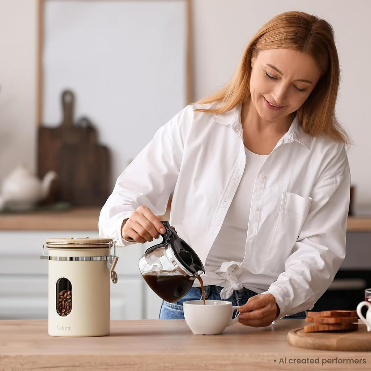 Coffee Canister with Window, Airtight Stainless Steel Container, 22OZ