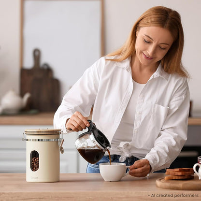 Coffee Canister with Window, Airtight Stainless Steel Container, 22OZ