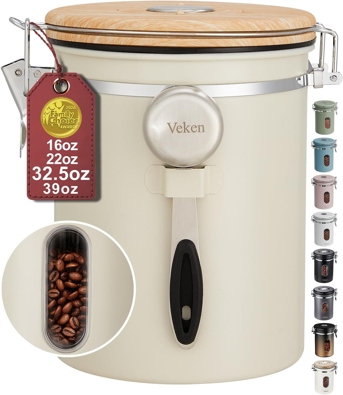 Coffee Canister with Window, Airtight Stainless Steel Container, 22OZ